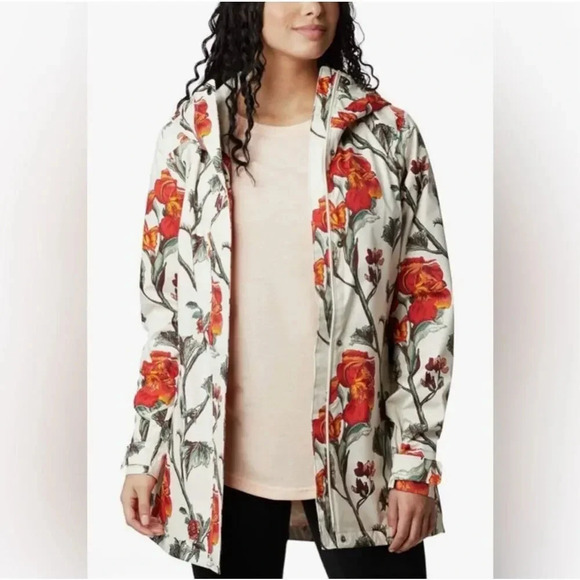 COLUMBIA | Splash a Little Ii Waterproof Rain Jacket Chalk Botanica | Medium - Picture 1 of 9